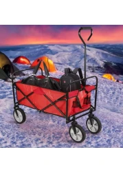 Folding Camping Cart Wagon - 4 Wheel Collapsible Beach Trolley, Portable Garden Camping Picnic &amp; DIY Waste Wagon Adjustable Rotary Handle - BLACK - RED - BLUE - GREEN (RED)