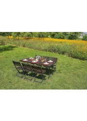 LANNY Set of 4 Folding/Foldable Plastic Dining Chair Water proof Sun proof Patio/Garden Leisure Chair for Outside/Outdoor or Inside/Indoor Wood Design 45cm height of seat -YC043 Brown