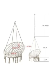 Hammock Chair - Macrame Swing Hanging Cotton Rope Chair Max Load 150kg Comfortable &amp; Sturdy Indoor/Outdoor Perfect for Courtyard &amp; Garden Beige