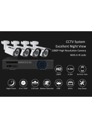 XBW - 4Channel CCTV security Kit 1080P/2.0MP 1920X1080 Camera 4CH Surveillance DVR kit with 8pcs 2.0mp 1080P Metal Outdoor Bullet Camera Alarm System&amp;P2P Home Security(Not HDD)