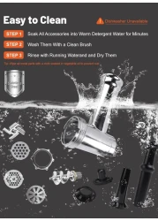 Electric Meat Grinder, Sausage Stuffer Maker, Heavy Duty Meat Mincer with Stainless Steel Cutting Blade, 3 Grinding Plates, 1 Sausage Maker &amp; Kubbe Kit for Home Kitchen Use