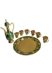 Beautiful Home Décor Turkish Coffee Pot with 6 Coffee Cups, Metal Turkish Tea Set Including Craft Tea Tray Teapot and Tea Cups for Wedding Gift