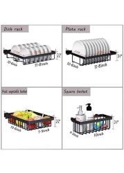 Generic Dish Drying Rack Over Sink Display Stand Drainer Stainless Steel Kitchen Supplies Storage Shelf Utensils Holder (Black)