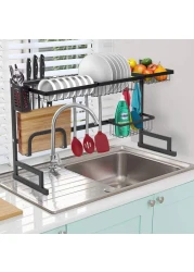 Generic Dish Drying Display Rack Stand Shelf Shelves, Draining Rack Sink Organizer With Utensil Holder Hooks For Kitchen Counter Storage Organizer For Dishes, Utensil