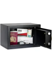 Electronic Digital Safe Box with Key and Pin Code Lock (20x31x20cm) Black