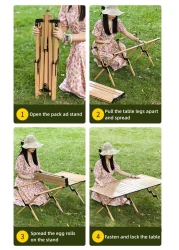 Brown Folding camping table carbon steel portable roll-up picnic table for 4-6 person BBQ Party Large Size 120*60*45cm