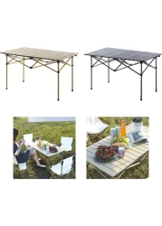 طاولة قابلة للطي باللون البيج لحفلات التخييم والنزهات وصيد الأسماك في الهواء الطلق
