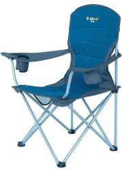 Deluxe Arm Chair Lightweight Folding Camping Chair with Padded Armrests and Cup Holder Sturdy and Comfortable Chair for Outdoor, Camping, Beach, and Patio Blue
