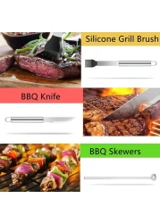 BBQ Grill Accessories Tools Set: Stainless Steel Barbecue Grilling Utensils Kit for Outdoor Camping / Picnic / Party (9 Pieces)
