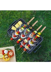 Royalford Bbq Square Skewers Set- Rf11679 Pack Of Six Stainless Steel With Wooden Handle, Perfect For Indoor, Camping, Hiking