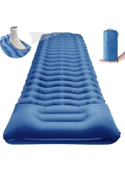 HEXAR&reg; Self Inflating Sleeping Pad with Foot Pump 190X64 Built-in Pump Foldable Sleeping Mat with Pillow for Camping Hiking Durable Inflatable Air Mattress - Carry Bag, Repair Patches (Navy Blue)