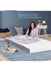 Vital 4 Inch Tri Folding Mattress Twin Size With Storage Bag, Foldable Memory Foam Topper Portable Floor Guest Bed With Removable Bamboo Cover, Breathable Washable (Single - W 90 X L 180 Cm)