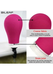 Bileaf 22 Inch Canvas Block Head Mannequin Wig Head With Stand Pink Styling Mannequin Block Head Set Display Mannequin Head with Mount HolesRosy Head