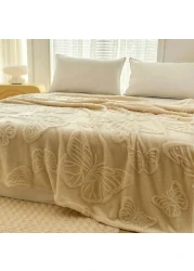 Luna Home 3D Imitation Butterfly Fleece Soft Blanket, Ivory color.