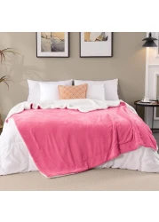 Fabienne Soft Sheep Reversible Sherpa Blanket King Size for Bed Throw Sofa Travel Flannel Blanket Pink 220x240cm