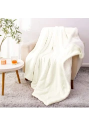 Fabienne Sherpa Blanket Single Size Twin Plush Bed Blanket Throw Blanket Flannel Fleece Reversible Lamb Blanket Warm and Plush Travel Blanket Off White 160x220cm