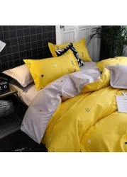 GOLDEN HOME 6-Piece Queen Size Duvet Cover Set, 1 Duvet Cover + 1 Fitted Sheet + 4 Pillow Cases, Microfibre, Muesli