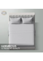 Klub Linen 3PC Striped Fitted Sheet Set, Ultra Soft Microfiber Bedding Set - 1 Fitted Sheet Queen (150x200cm) with Deep Pocket and 2 Pillowcases (50 x 75 cm), Light Grey