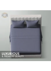 Klub Linen 3PC Striped Fitted Sheet Set, Ultra Soft Microfiber Bedding Set - 1 Fitted Sheet Single (90x190cm) with Deep Pocket and 2 Pillowcases (50 x 75 cm), Dark Grey