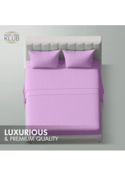 Klub Linen 3PC Striped Fitted Sheet Set, Ultra Soft Microfiber Bedding Set - 1 Fitted Sheet King (180x200cm) with Deep Pocket and 2 Pillowcases (50 x 75 cm), LILAC