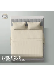 Klub Linen 3PC Striped Fitted Sheet Set, Ultra Soft Microfiber Bedding Set - 1 Fitted Sheet Single (90x190cm) with Deep Pocket and 2 Pillowcases (50 x 75 cm), Beige