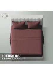 Klub Linen 3PC Striped Fitted Sheet Set, Ultra Soft Microfiber Bedding Set - 1 Fitted Sheet Single (90x190cm) with Deep Pocket and 2 Pillowcases (50 x 75 cm), Chocolate