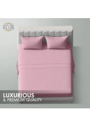 Klub Linen 3PC Striped Fitted Sheet Set, Ultra Soft Microfiber Bedding Set - 1 Fitted Sheet Double (120x200cm) with Deep Pocket and 2 Pillowcases (50 x 75 cm), Baby Pink