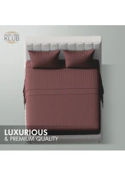 Klub Linen 3PC Striped Fitted Sheet Set, Ultra Soft Microfiber Bedding Set - 1 Fitted Sheet King (180x200cm) with Deep Pocket and 2 Pillowcases (50 x 75 cm), Chocolate