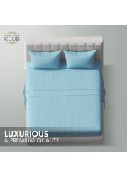 Klub Linen 3PC Striped Fitted Sheet Set, Ultra Soft Microfiber Bedding Set - 1 Fitted Sheet Single (90x190cm) with Deep Pocket and 2 Pillowcases (50 x 75 cm), Aqua