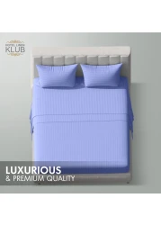 Klub Linen 3PC Striped Fitted Sheet Set, Ultra Soft Microfiber Bedding Set - 1 Fitted Sheet Single (90x190cm) with Deep Pocket and 2 Pillowcases (50 x 75 cm), lavender