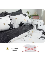 Single Size 4 Pieces Set, Reversible Duvet Cover Set, Blue Stars Design With Navy Blue Bedsheet Color