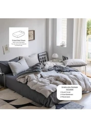 LUNA HOME Premium Korean Single size 4 Pieces Constructor Design with 2 Attractive Pillow Covers, Plain Dark Grey Bedsheet and Plain Grey Duvet Cover without filler.