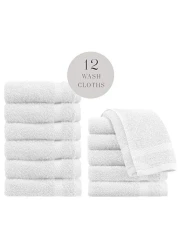 White Classic WhiteClassic Luxury Cotton Washcloths - Large Hotel Spa Bathroom Face Towel | 12 Pack