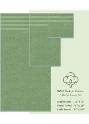 Towel Set Luxury Hotel Quality 600 GSM 100% Genuine Combed Cotton, Super Soft &amp; Absorbent Family Bath Towels 6 Piece Set - 2 Bath Towels, 2 Hand Towels, 2 Washcloths - Sage Green