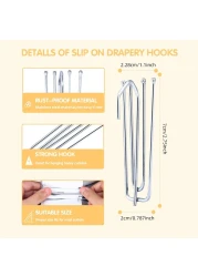 30PC Stainless Steel Curtain Pleat HooksDrapery Hook and Pin for Pleated Drapes 4 Prongs Pinch Pleat Hook ClipsTraverse Pleater 4 End Curtain Hangers for Window Door Bathroom Curtain