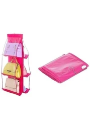 Blooming Time 6 Pockets Hanging Purse Handbag Organizer Clear Hanging Shelf Bag Collection Storage Holder Purse Bag Wardrobe Closet