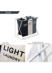 HotsUAE 135L Foldable Laundry Basket Cloth Hamper Sorter Basket 3 Sections With Aluminum Frame 68&times;60&times;38Cm