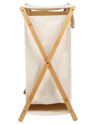 67L Bamboo Laundry Basket with Cover for Dirty Clothes Hamper Storage Organizer Portable X Frame Freestanding Toilet Sorter Cart for Bathroom and Bedroom Towels Blankets