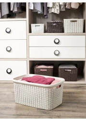 Plastic Forte Rattan Laundry Basket, 35L, White