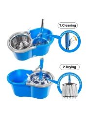HYX Spin Mop And Bucket with Wringer Set, Floor Cleaning System, Easy Wring Foot Pedal, Stainless Steel Mop Handle
