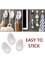Marrkhor 6-Piece Self Adhesive Hooks White, Plastic Wall Hooks Self Adhesive White Hooks Wall Hanging Hooks Stick on Oval Hooks Seamless Hooks Towel Hooks Heavy Duty Sticky Hooks