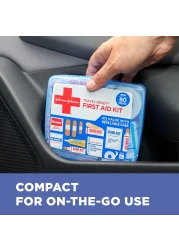 Johnson Johnson Travel Ready Portable Emergency First Aid Kit for Minor Wound Care with Assorted Adhesive Bandages Gauze Pads More Ideal for Travel Car OnTheGo 80 pc