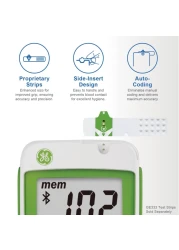 GE333 Blood Glucose Monitoring System Glucometer Auto Coding 5Second Results Bluetooth Rightest Care App Connection EasytoRead Display
