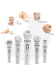 Generic Kemei 5 In 1 Beauty Tool Kit, Facial Cleansing Brush Body Epilator Lady Shaver Face Massager Foot Dead Skin Callus Remover