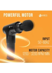 ARES Gun Massager Handheld for Muscle, Deep Tissue, Cordless Portable &amp; Rechargeable - Black