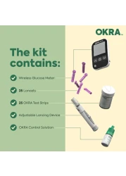 Okra Pro Glucose Monitor Kit Syncs with Free App Meter Test Strips Lancets Lancing Device Control Solusion and Carry Case