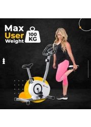 PowerMax Fitness BU-515-AL502 Steel Magnetic Exercise Upright Bike, Grey, White, Max user weight 100KG