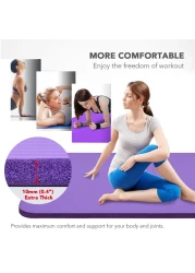 Generic-10mm Thick Yoga Mat Non-Slip Exercise Mat Pad with Carrying Strap and Mesh Bag for Home Gym Fitness Workout Pilates