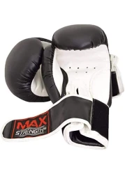 Max Strength Boxing Gloves Sparring Kickboxing, MMA Muay Thai Boxercise Training Workout, Punch Bag, Focus Pads, Thai Pad Punching Fight Gloves (Black &amp; White, 6Oz)