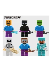 6 Pieces Minecraft Mini Action Figure Toys Set With Weapons